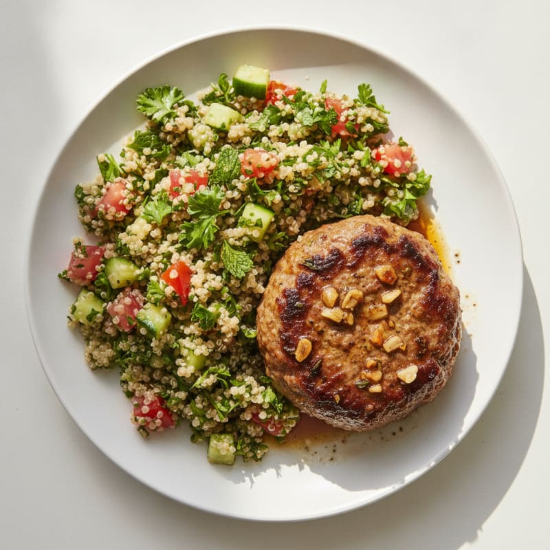 Beef Burger with Quinoa Tabbouleh