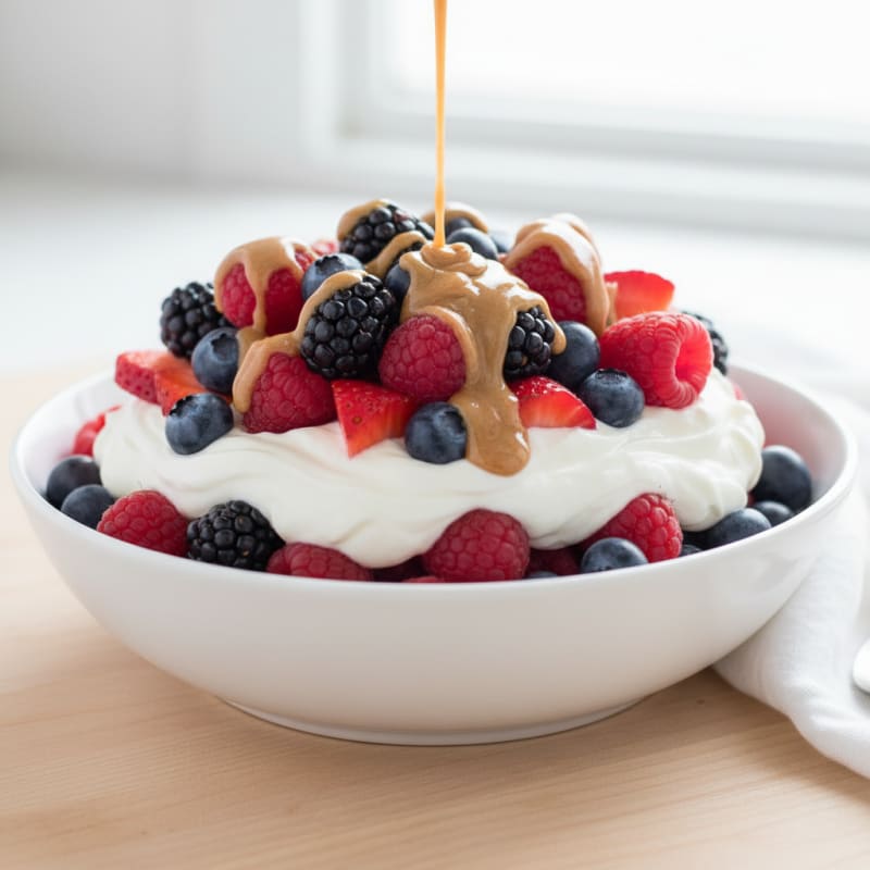 Greek Yogurt Protein Parfait with Mixed Berries and Almond Butter