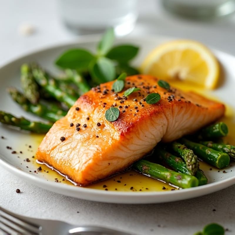 Crispy Pan-Seared Salmon with Lemon-Garlic Asparagus