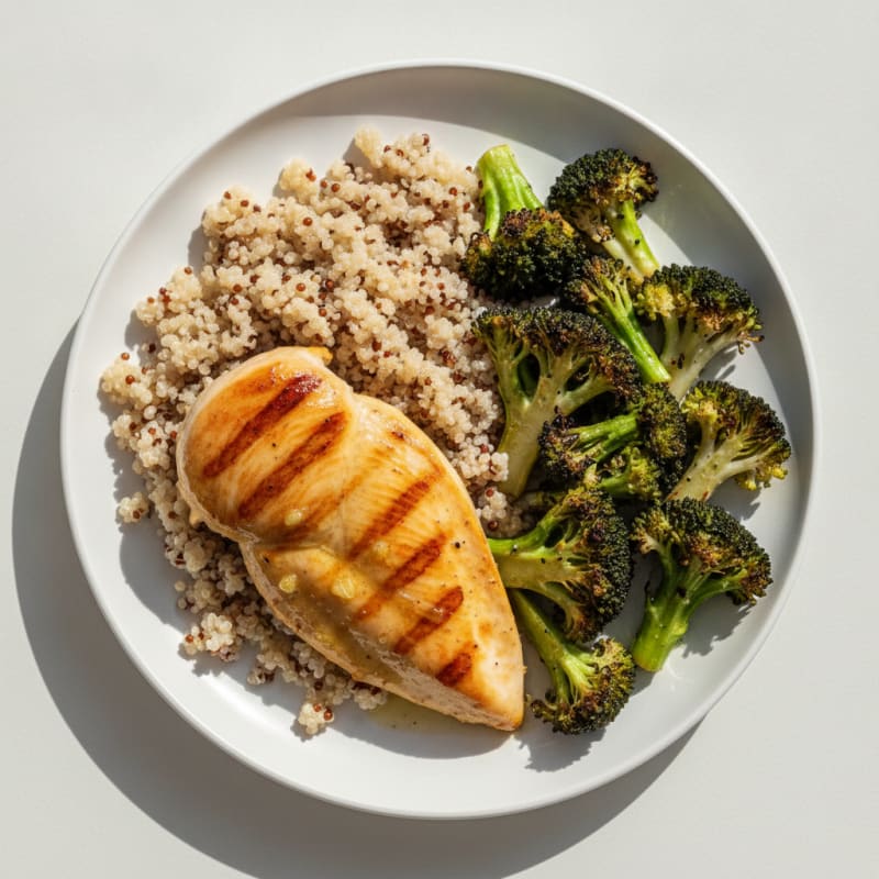 Grilled Chicken Breast with Quinoa and Roasted Broccoli