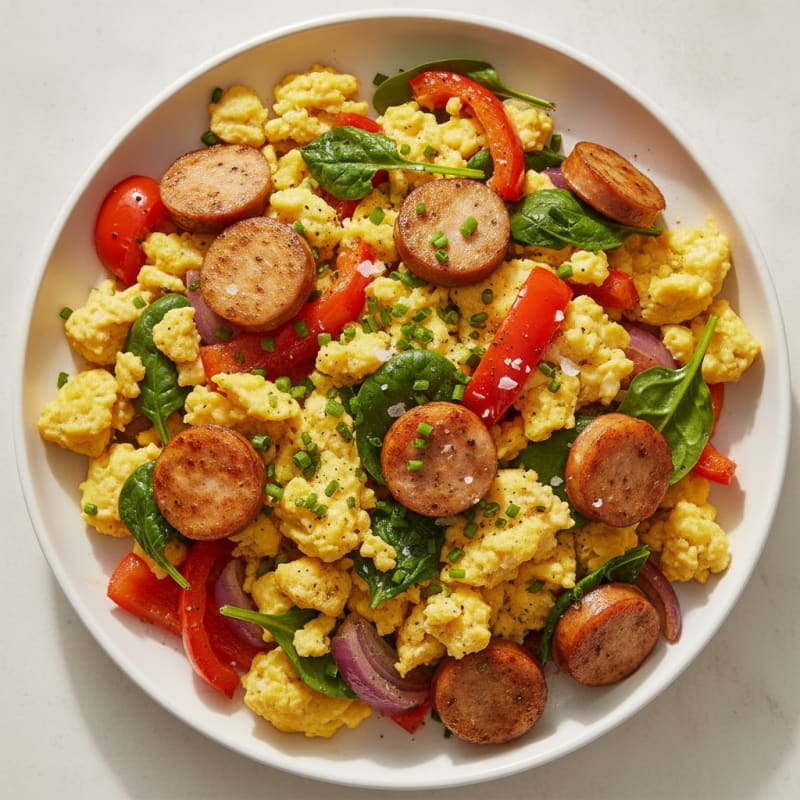 Hearty Scrambled Eggs with Roasted Vegetables