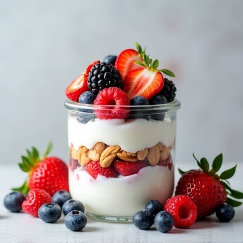 Creamy Greek Yogurt Parfait with Mixed Berries and Almond Butter