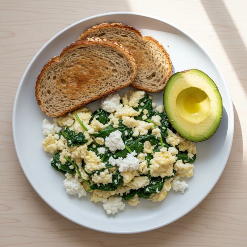 Egg White Spinach Scramble with Cottage Cheese