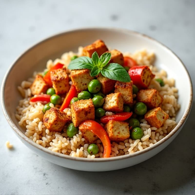 Crispy Tempeh and Edamame Stir Fry with Brown Rice