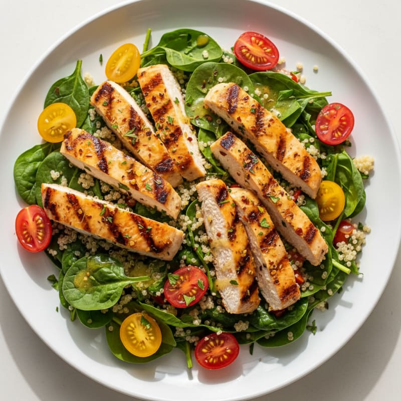Grilled Chicken and Quinoa Salad with Spinach
