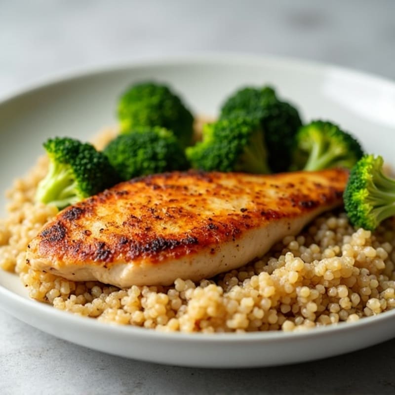 Roasted Chicken Breast with Steamed Broccoli and Quinoa