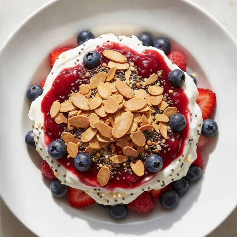 Creamy Greek Yogurt Parfait with Mixed Berries and Almonds