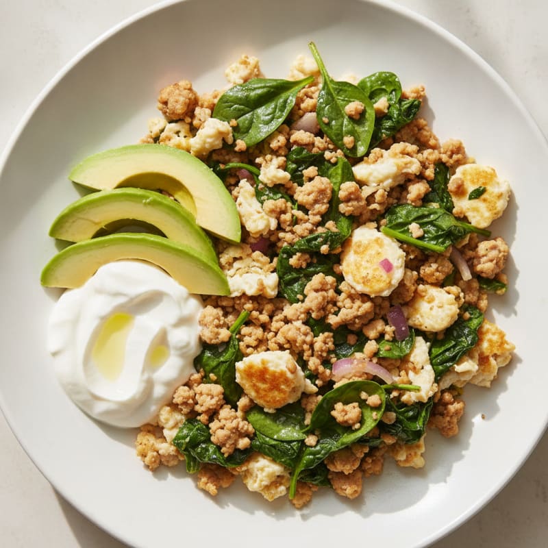 Egg White and Turkey Spinach Scramble with Greek Yogurt