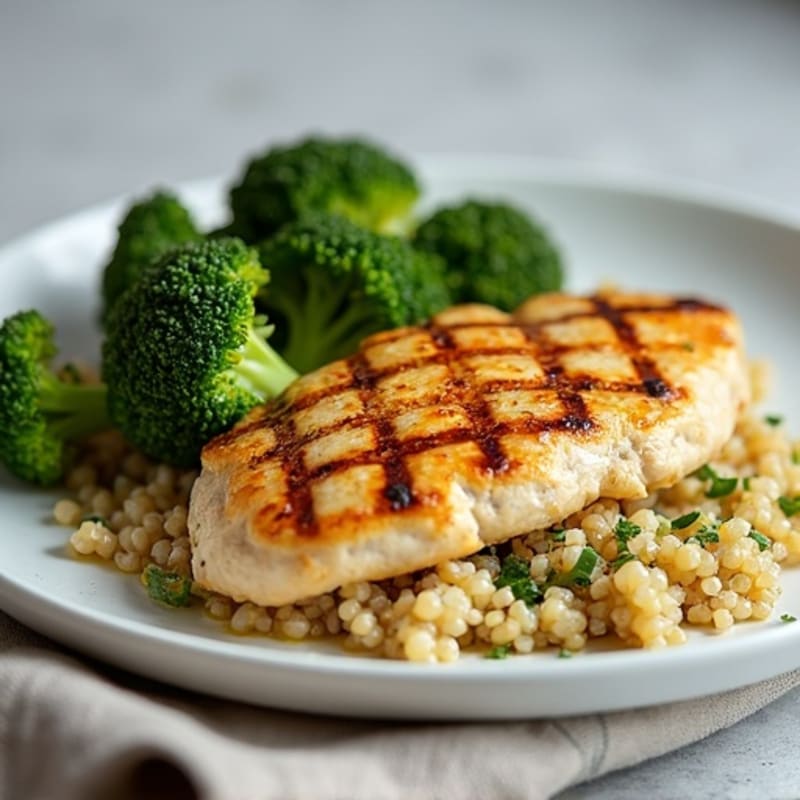 Grilled Chicken Breast with Quinoa and Roasted Broccoli