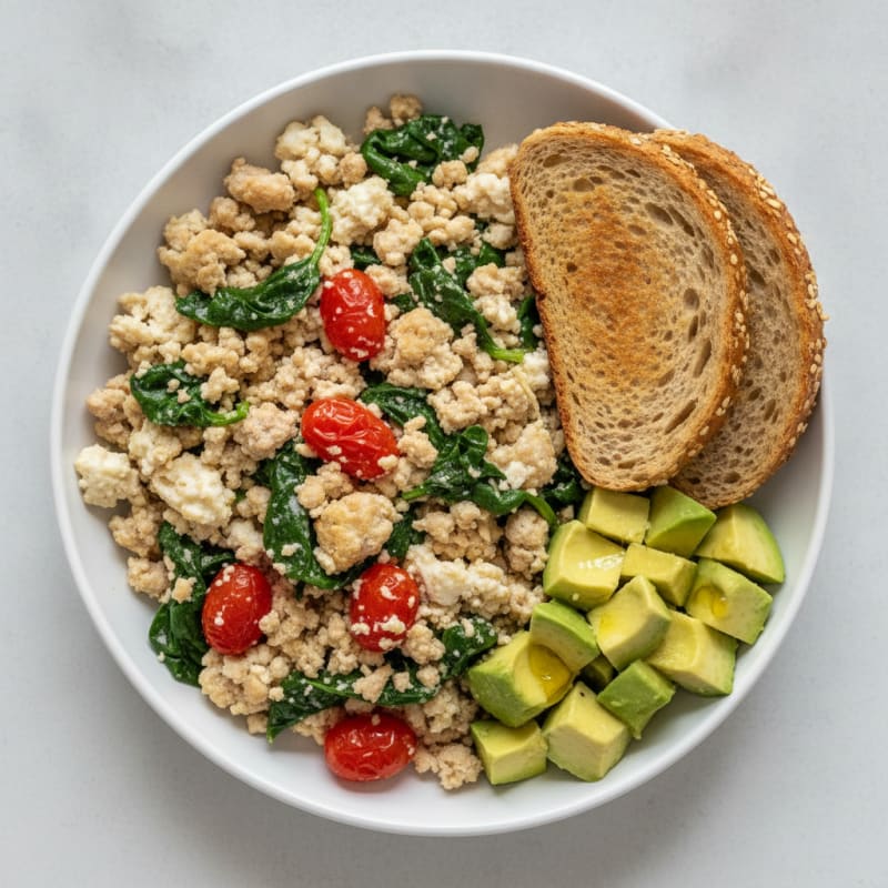 Egg White and Turkey Scramble with Spinach and Tomatoes