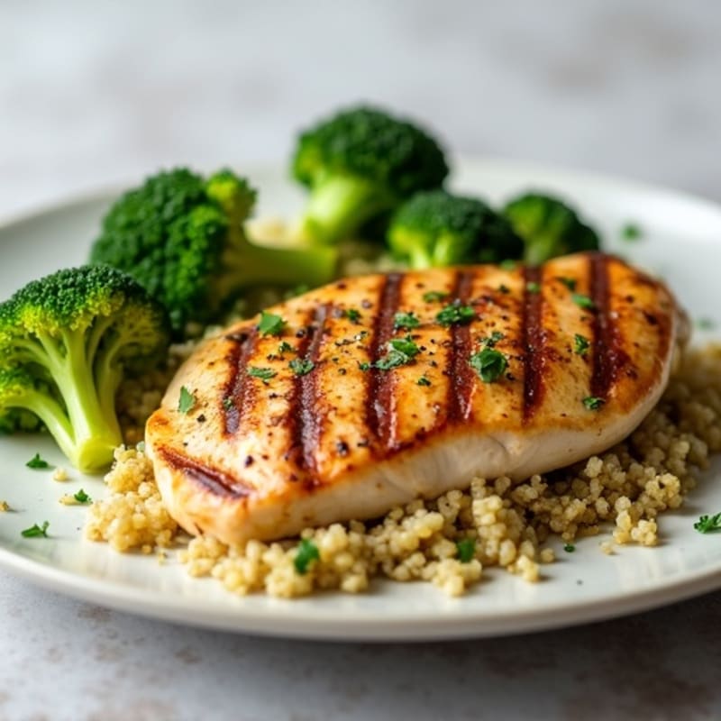 Grilled Chicken Breast with Roasted Broccoli and Quinoa