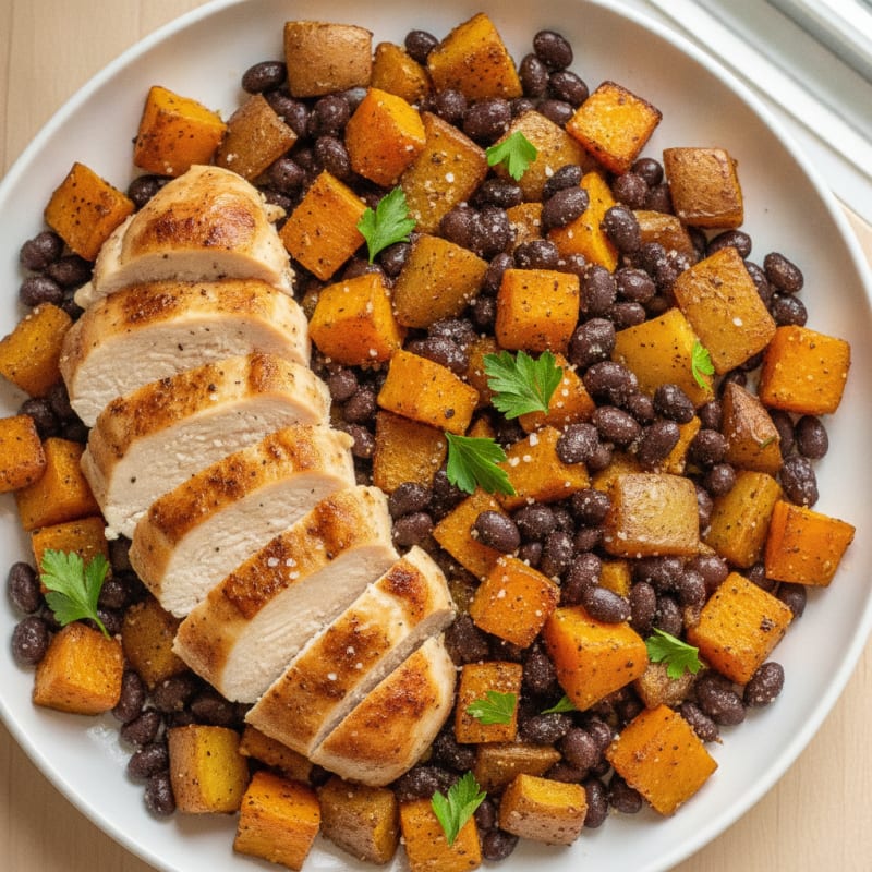 Chicken and Roasted Vegetable Medley with Black Beans