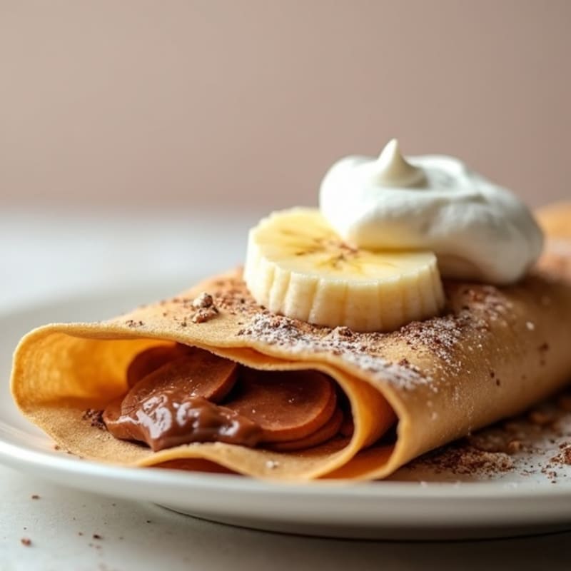 Creamy Cacao-Hazelnut Banana Stuffed Whole Wheat Crepes