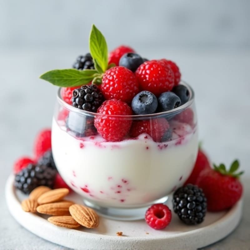 Greek Yogurt Protein Parfait with Mixed Berries and Almonds