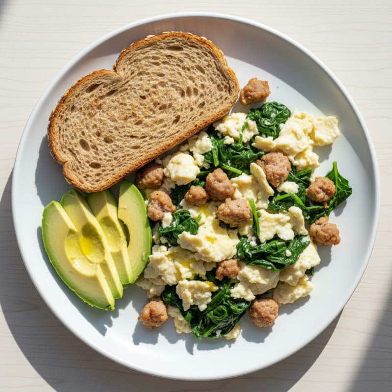 Egg White Scramble with Turkey Sausage and Spinach