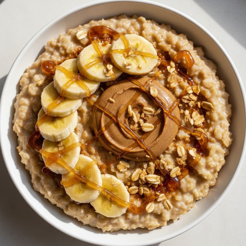 Creamy Oatmeal with Almond Butter and Sliced Banana