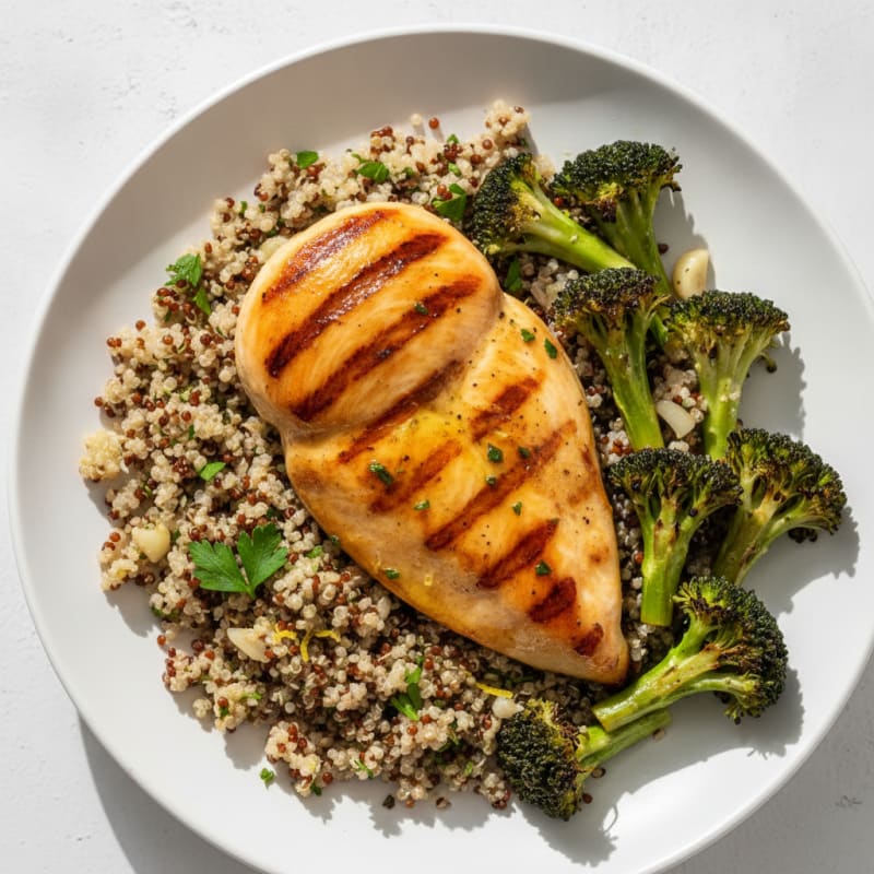 Grilled Chicken Breast with Quinoa and Roasted Broccoli