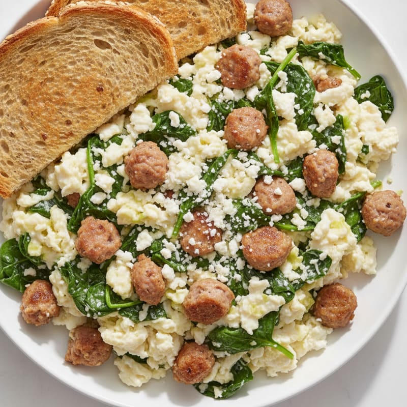Egg White and Turkey Sausage Scramble with Spinach and Feta
