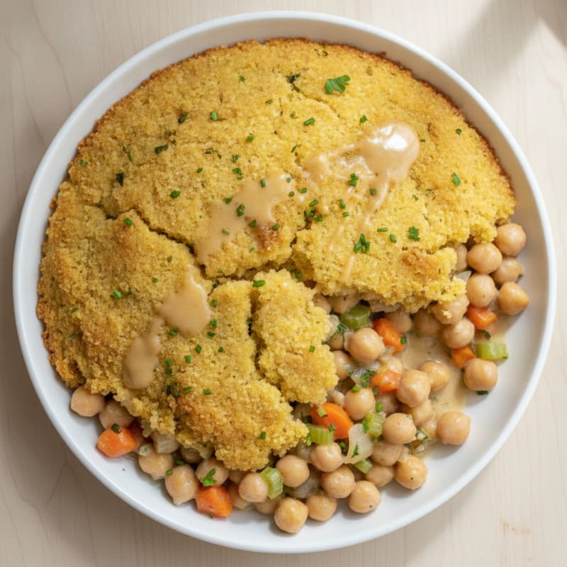 Chickpea Pot Pie with Cornbread Crust
