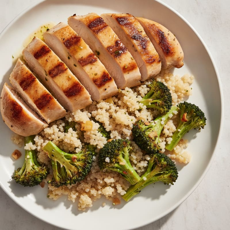 Grilled Chicken Breast with Quinoa and Roasted Broccoli