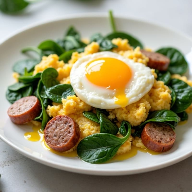 Egg White Scramble with Turkey Sausage and Spinach