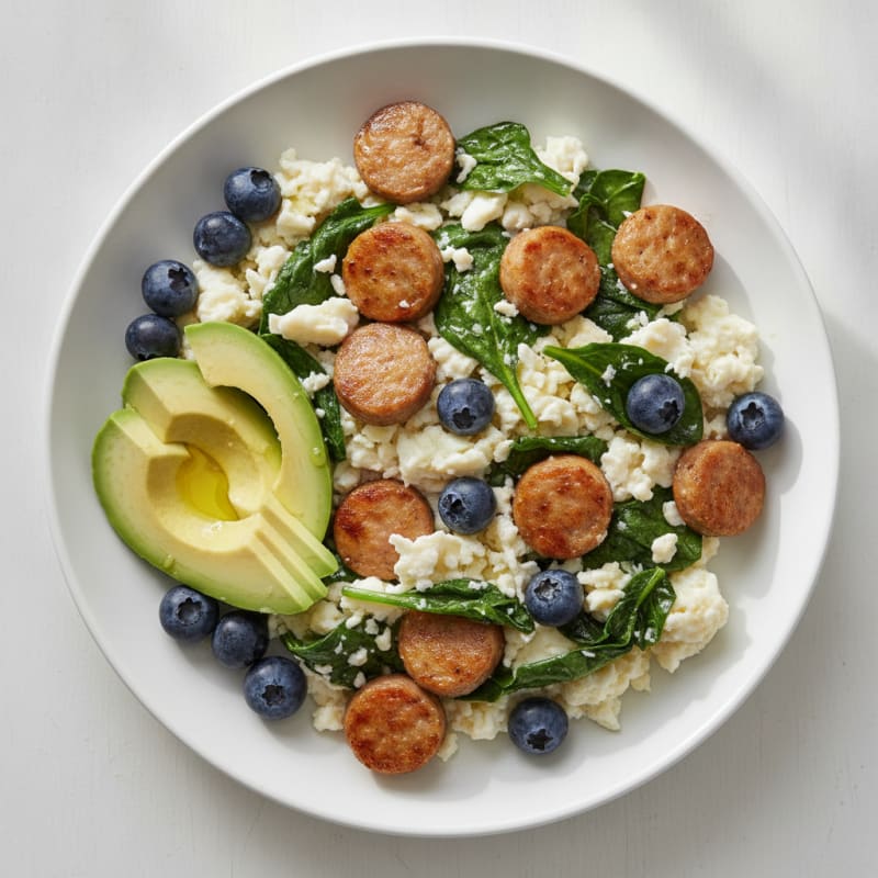 Egg White Scramble with Turkey Sausage and Spinach