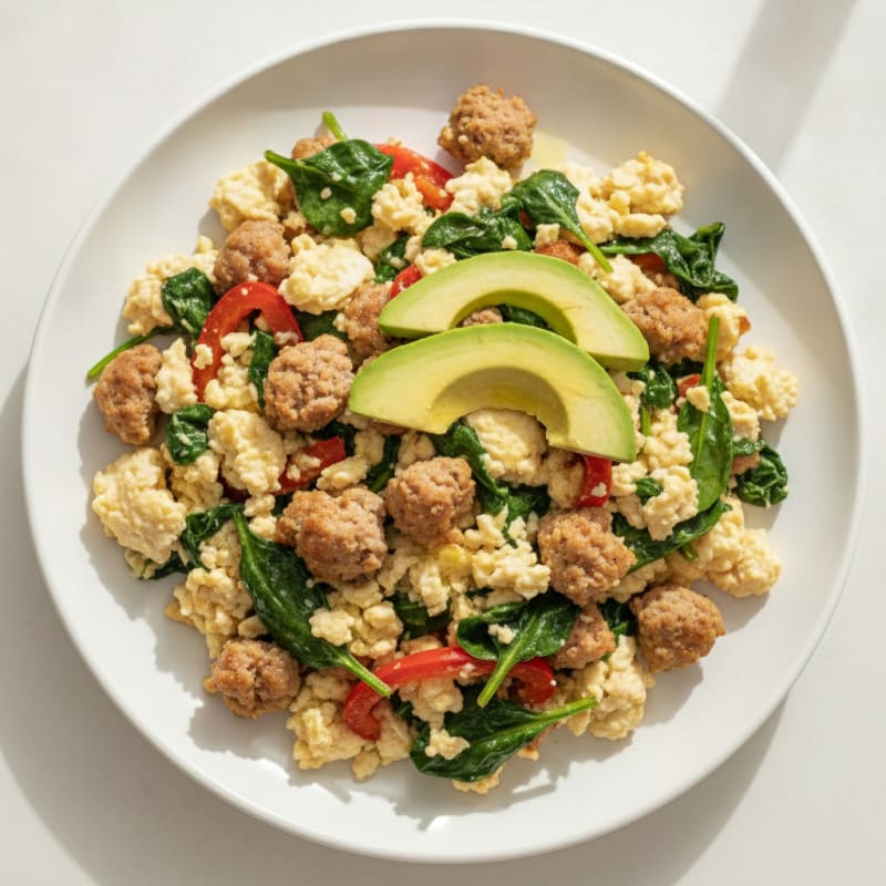 Egg White and Turkey Sausage Scramble with Spinach