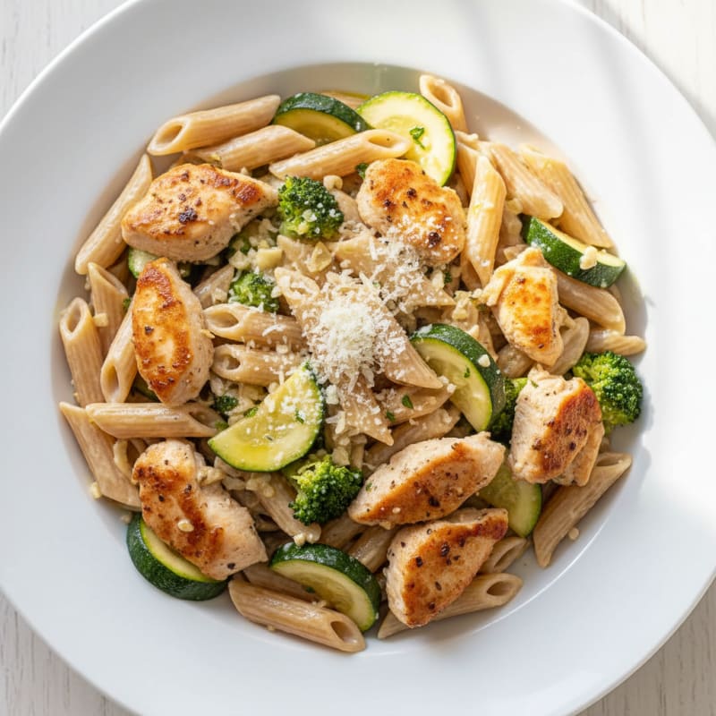 Chicken and Zucchini Alfredo Pasta Bowl