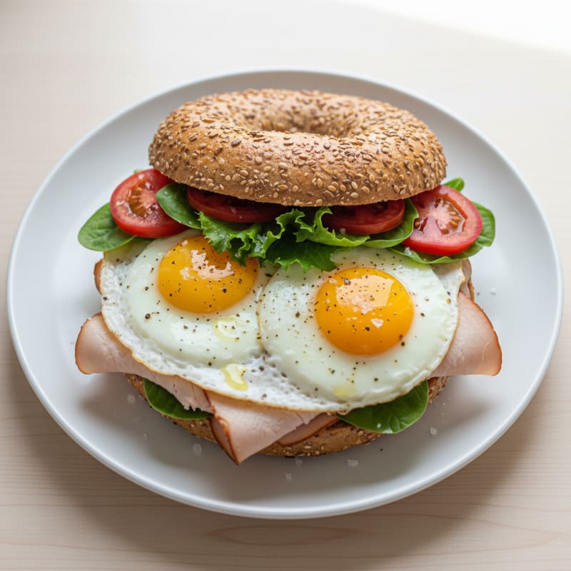 High-Protein Fried Egg and Turkey Sprouted Bagel