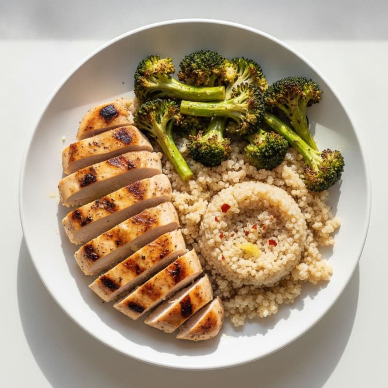 Grilled Chicken Breast and Quinoa Bowl with Roasted Broccoli