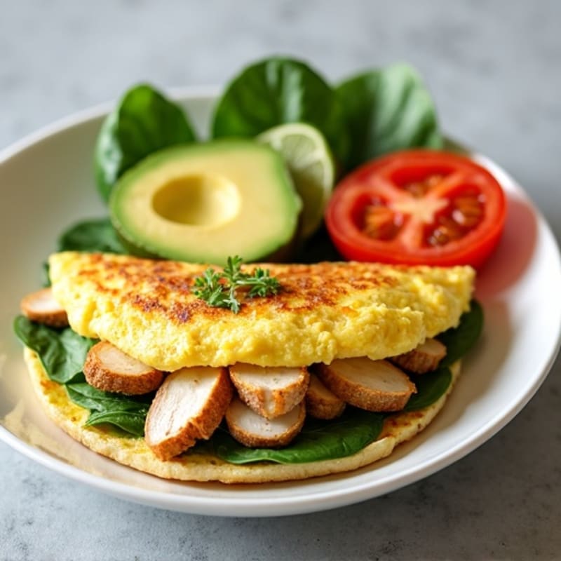 Egg White Omelette with Grilled Chicken and Spinach