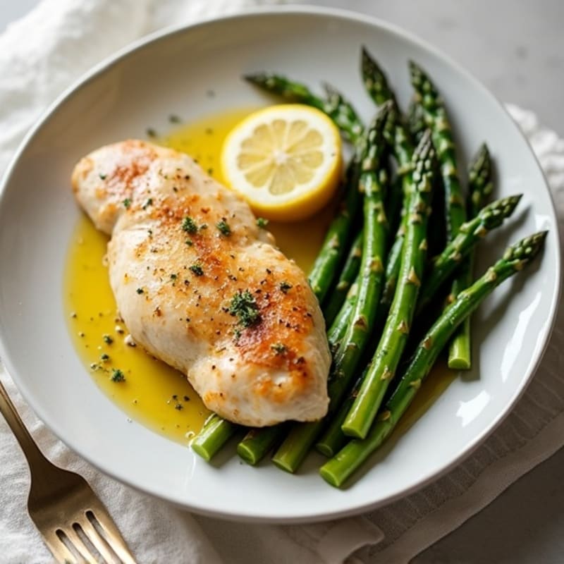 Lemon Garlic Pan-Seared Chicken with Roasted Asparagus