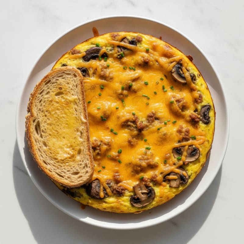Cheesy Turkey and Mushroom Egg Bake with Toasted Bread