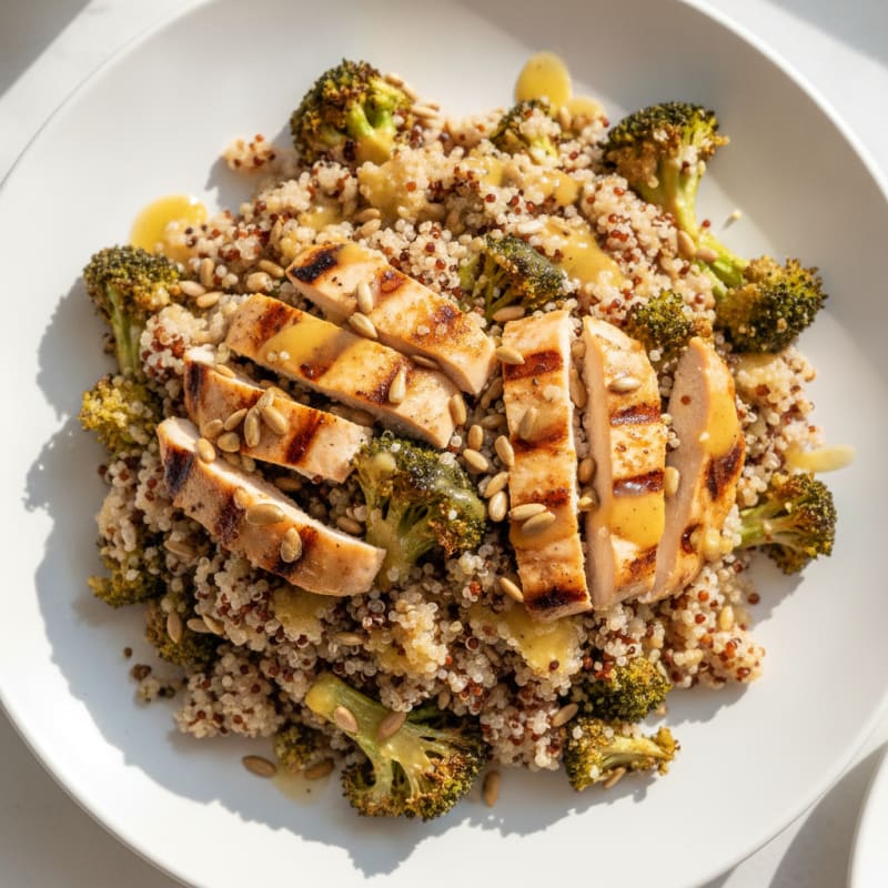 Grilled Chicken and Quinoa Salad with Roasted Broccoli