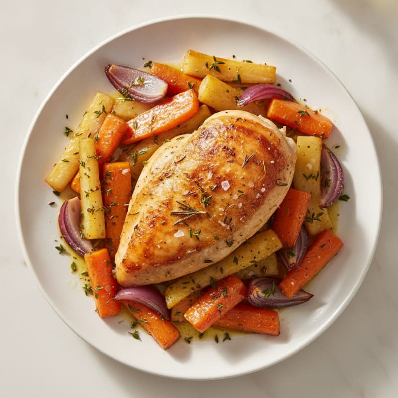 Garlic Herb Roasted Chicken with Root Vegetables