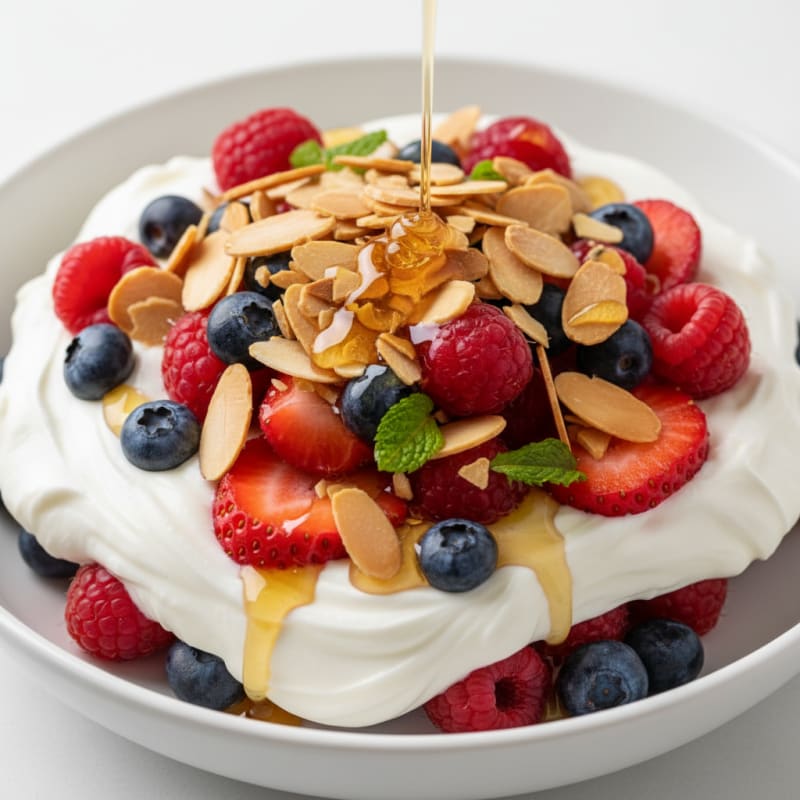 Greek Yogurt Protein Parfait with Mixed Berries and Almonds