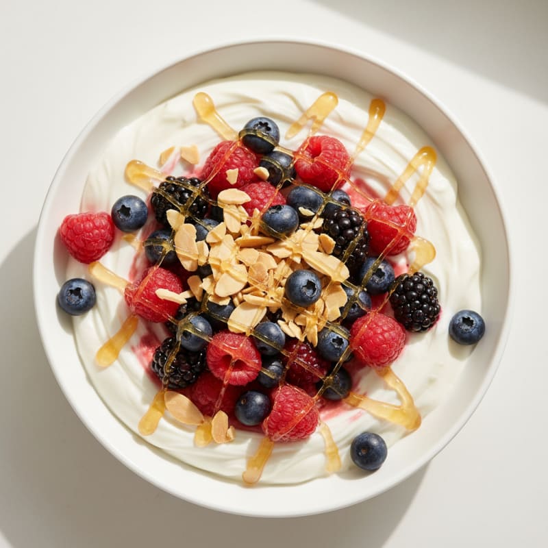 Creamy Greek Yogurt Bowl with Mixed Berries and Crunchy Almonds