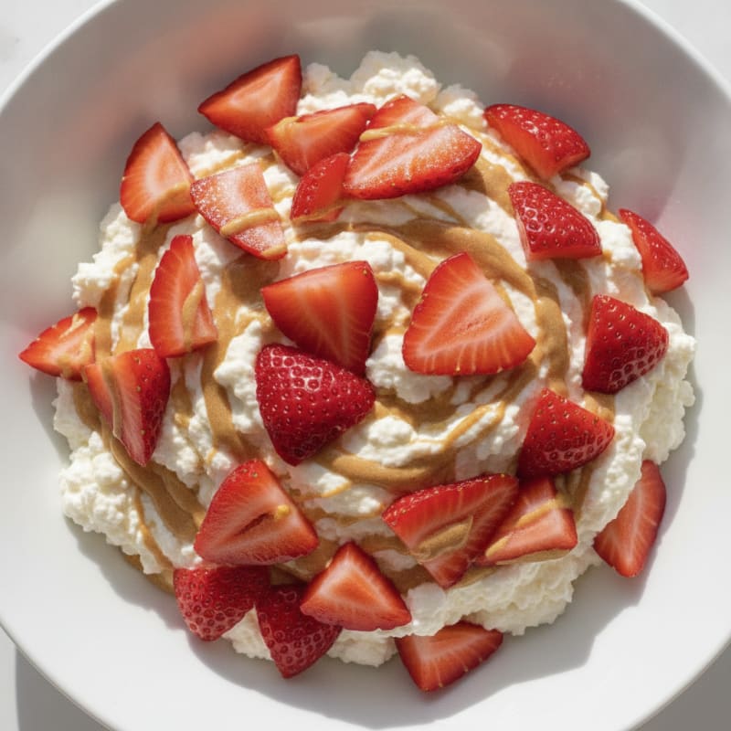 Cottage Cheese Protein Mousse with Sliced Strawberries