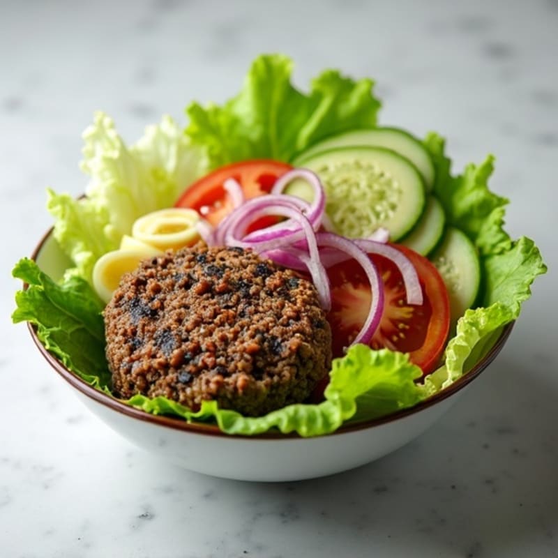 Classic Beef Burger Bowl with Fresh Lettuce and Creamy Dressing
