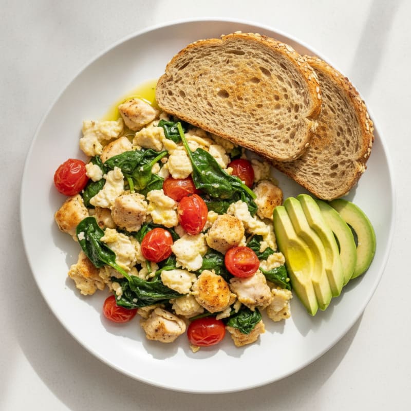 Chicken Egg White Scramble with Spinach and Tomatoes