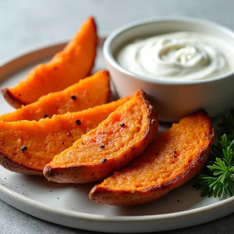Crispy Baked Sweet Potato Wedges with Greek Yogurt Dip