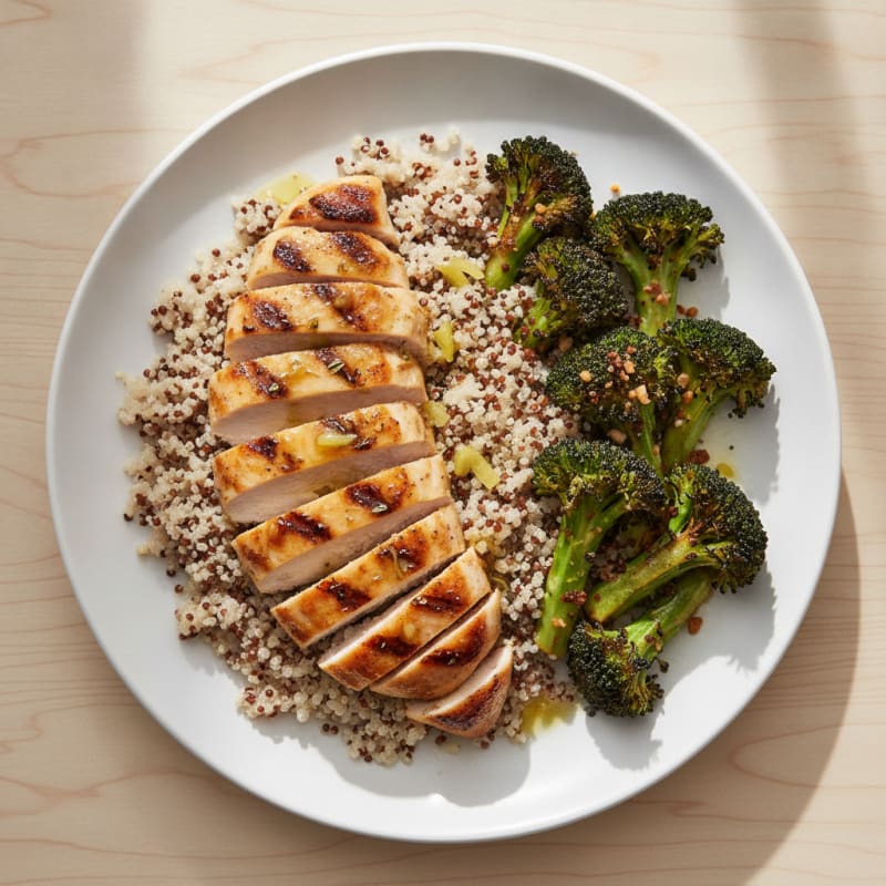 Grilled Chicken Breast with Quinoa and Roasted Broccoli