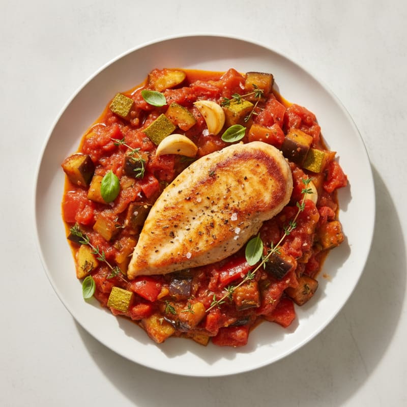 Classic French Vegetable Ratatouille with Seared Chicken