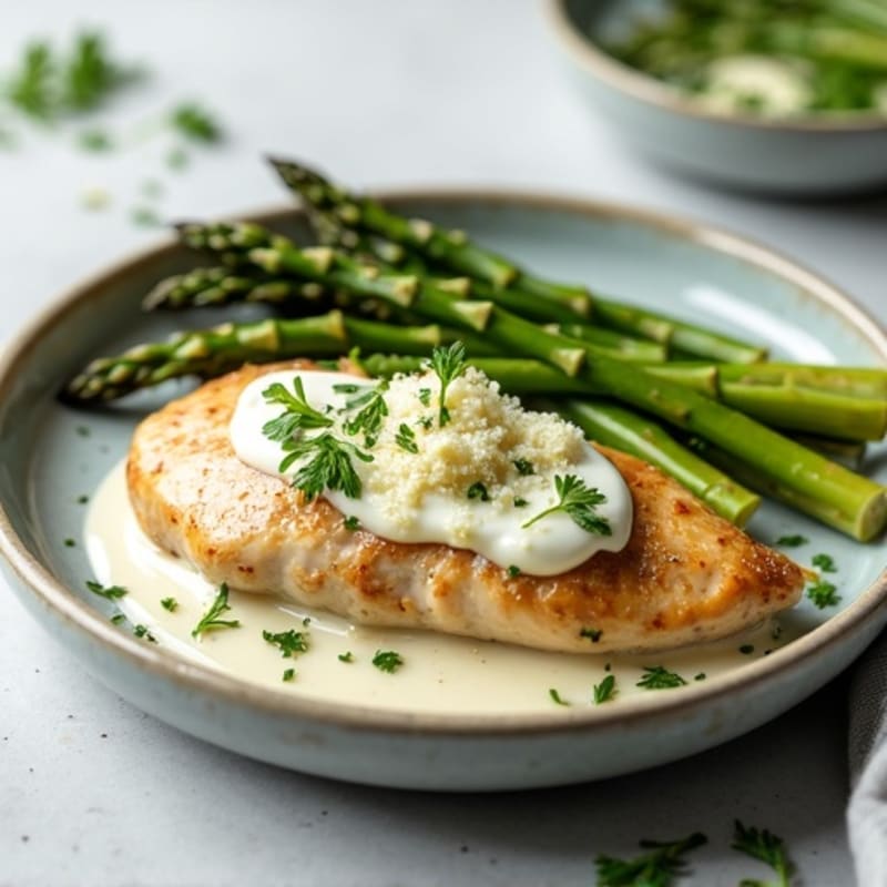 Creamy Garlic Herb Chicken with Roasted Asparagus