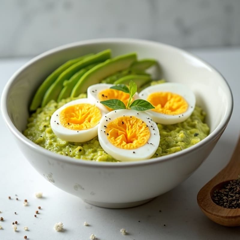 High-Calorie Boiled Egg and Creamy Avocado Bowl with Psyllium Fiber