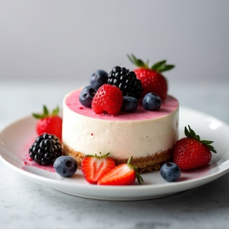 Greek Yogurt Protein Cheesecake with Mixed Berries