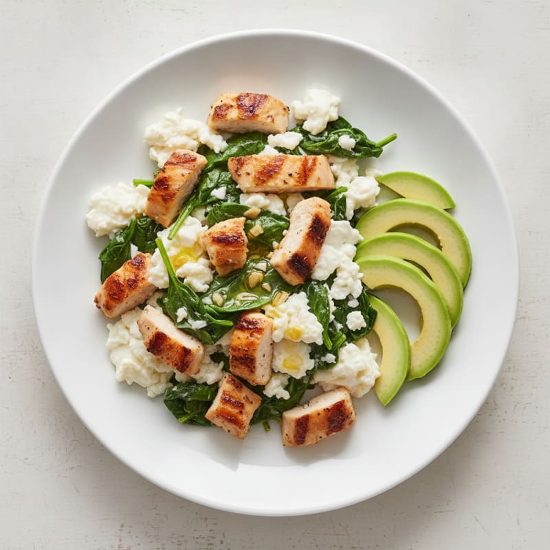 Scrambled Egg Whites with Sautéed Spinach and Grilled Chicken