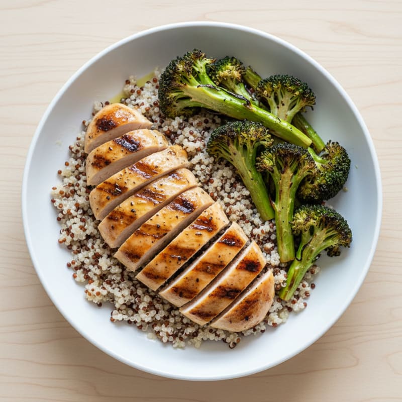 Grilled Chicken Breast with Quinoa and Roasted Broccoli