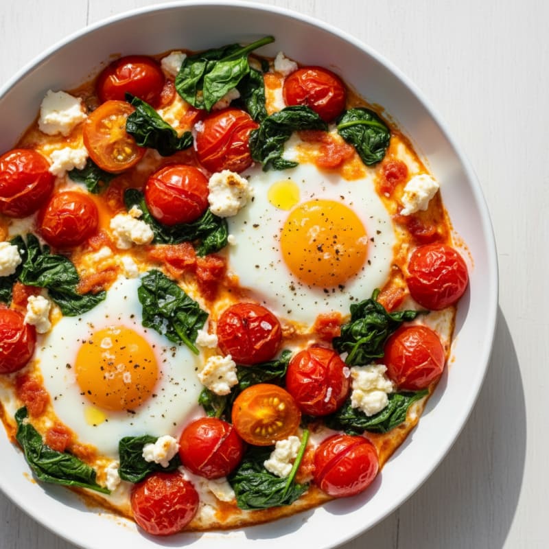 Cheesy Baked Eggs with Roasted Tomatoes