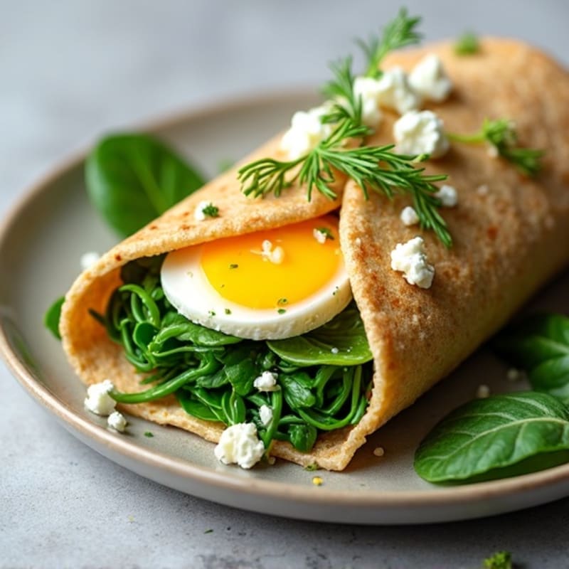Fluffy Spinach-Feta Egg Wrap with Fresh Herbs